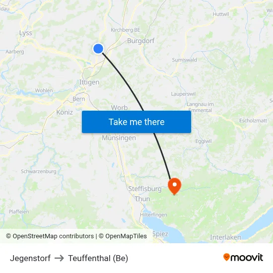 Jegenstorf to Teuffenthal (Be) map