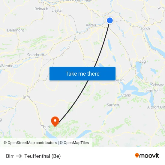 Birr to Teuffenthal (Be) map