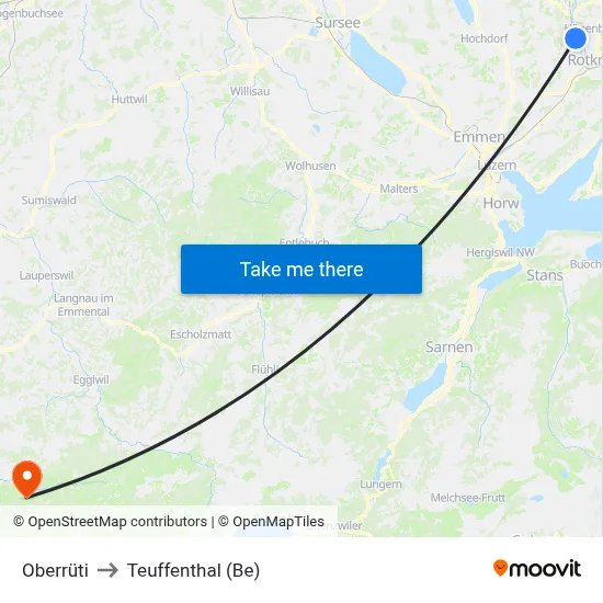 Oberrüti to Teuffenthal (Be) map