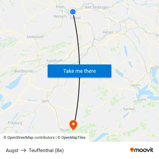 Augst to Teuffenthal (Be) map