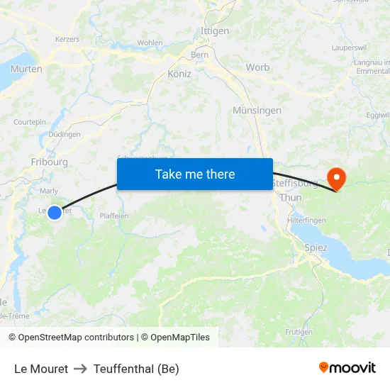 Le Mouret to Teuffenthal (Be) map
