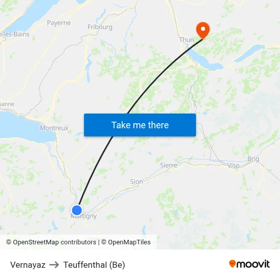 Vernayaz to Teuffenthal (Be) map