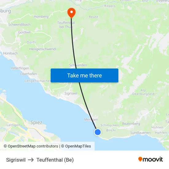 Sigriswil to Teuffenthal (Be) map