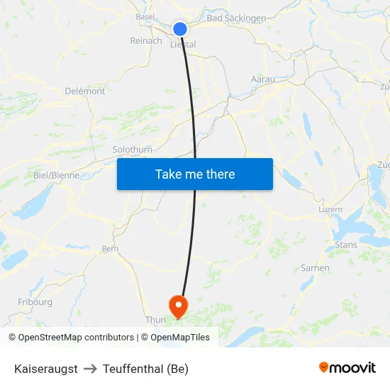 Kaiseraugst to Teuffenthal (Be) map