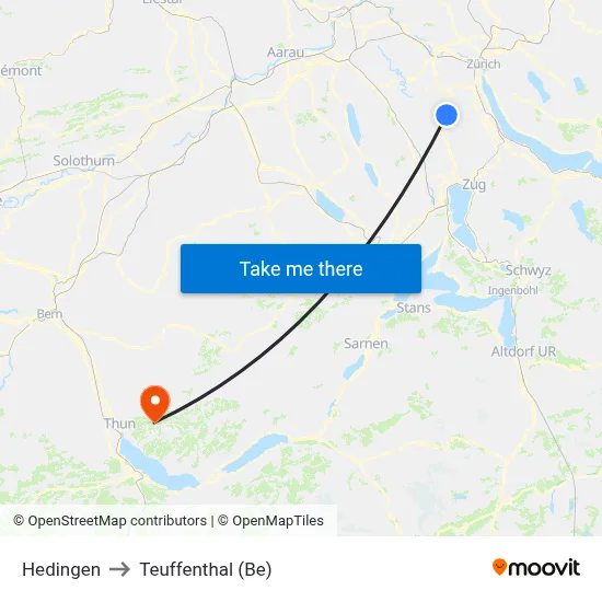Hedingen to Teuffenthal (Be) map