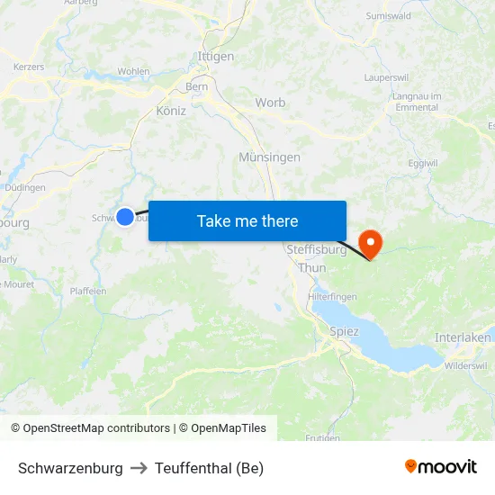 Schwarzenburg to Teuffenthal (Be) map