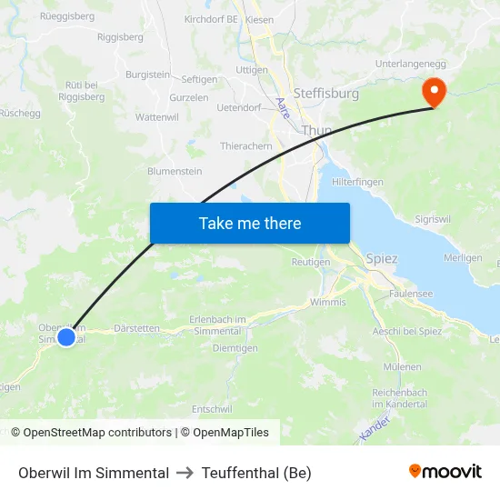 Oberwil Im Simmental to Teuffenthal (Be) map