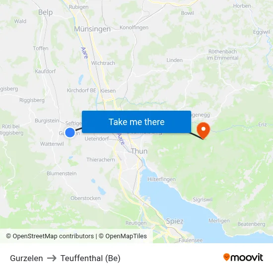 Gurzelen to Teuffenthal (Be) map