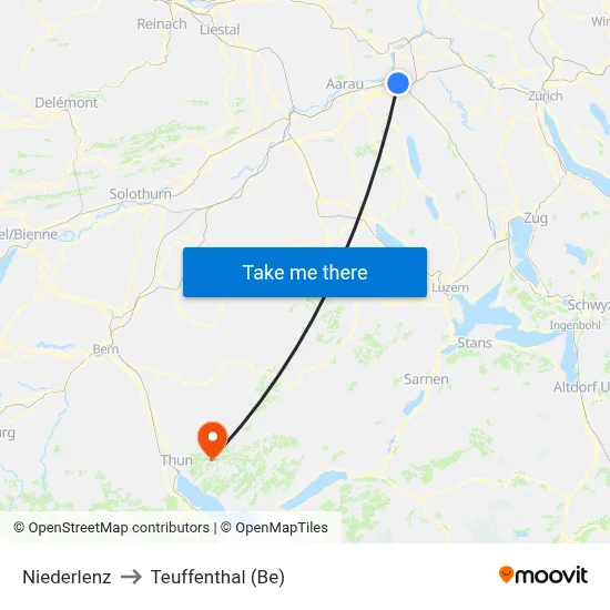 Niederlenz to Teuffenthal (Be) map