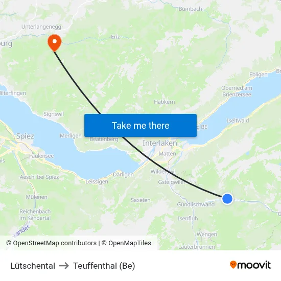 Lütschental to Teuffenthal (Be) map