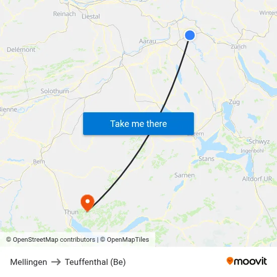 Mellingen to Teuffenthal (Be) map