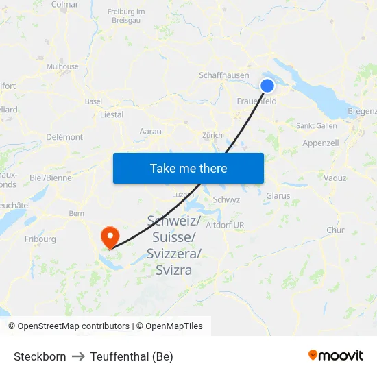Steckborn to Teuffenthal (Be) map
