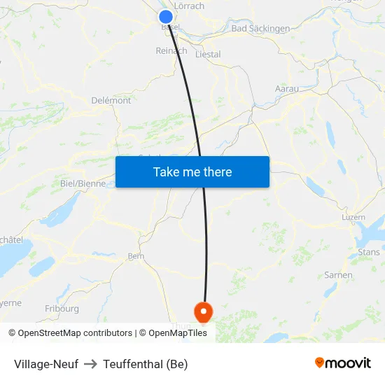 Village-Neuf to Teuffenthal (Be) map