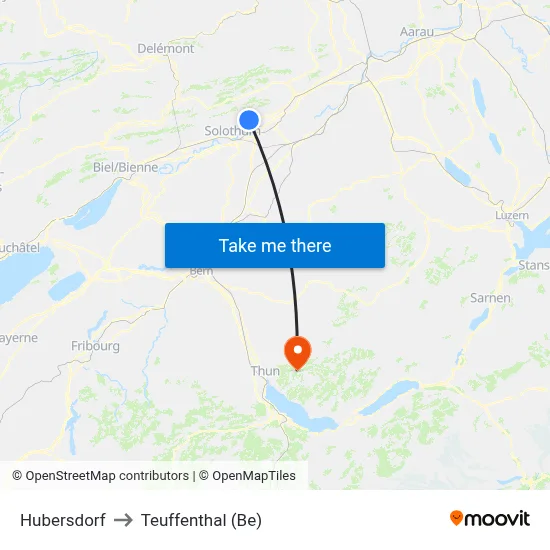 Hubersdorf to Teuffenthal (Be) map