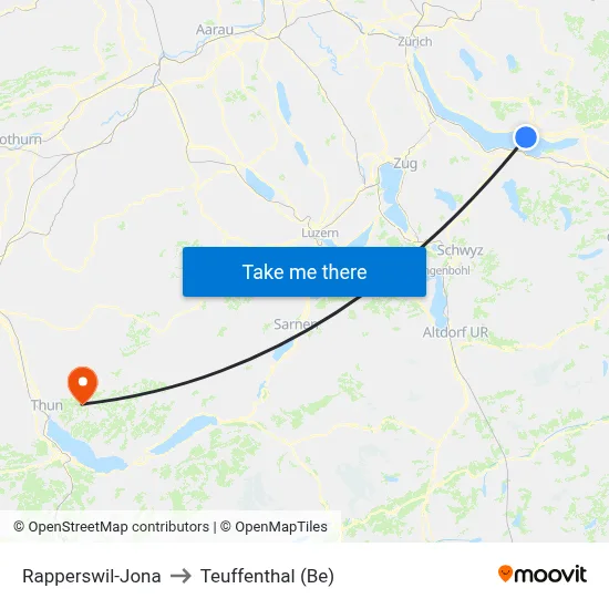 Rapperswil-Jona to Teuffenthal (Be) map