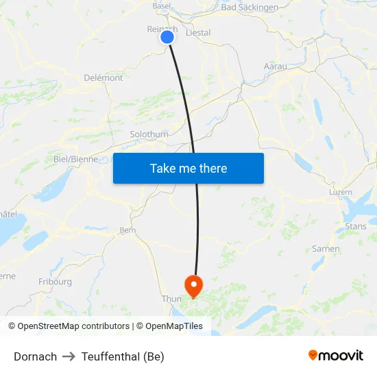 Dornach to Teuffenthal (Be) map