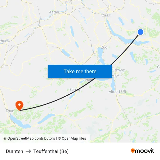 Dürnten to Teuffenthal (Be) map