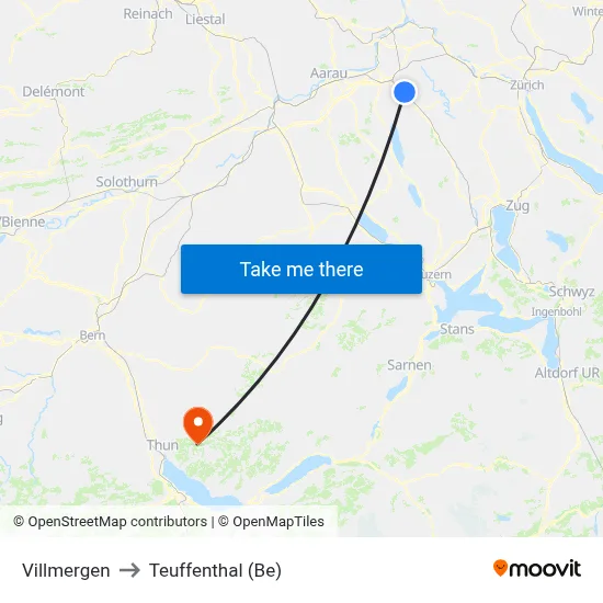 Villmergen to Teuffenthal (Be) map