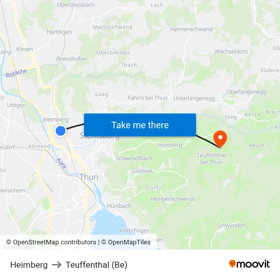 Heimberg to Teuffenthal (Be) map