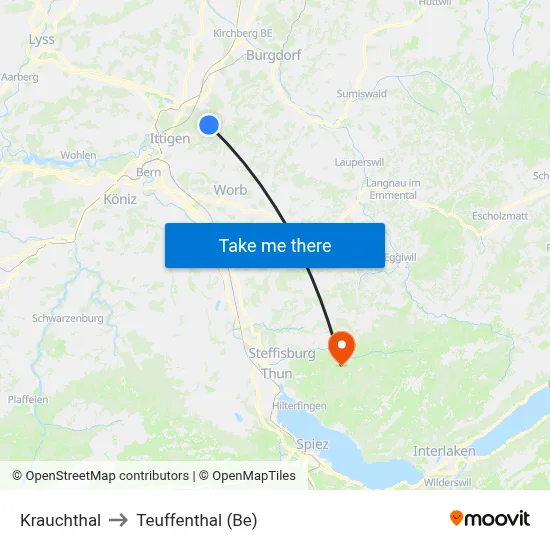 Krauchthal to Teuffenthal (Be) map