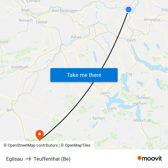 Eglisau to Teuffenthal (Be) map