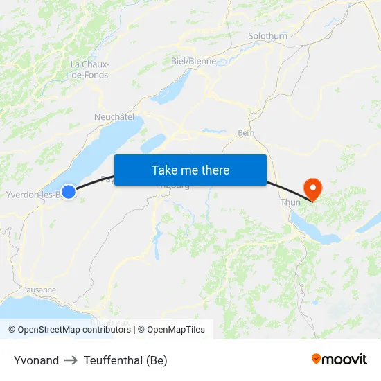 Yvonand to Teuffenthal (Be) map