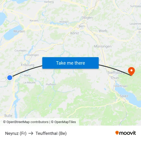 Neyruz (Fr) to Teuffenthal (Be) map