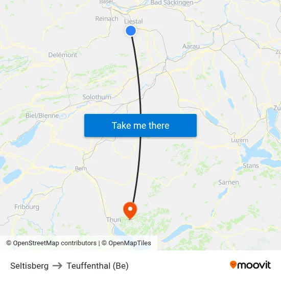 Seltisberg to Teuffenthal (Be) map