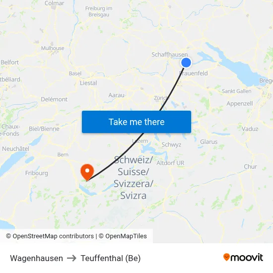 Wagenhausen to Teuffenthal (Be) map