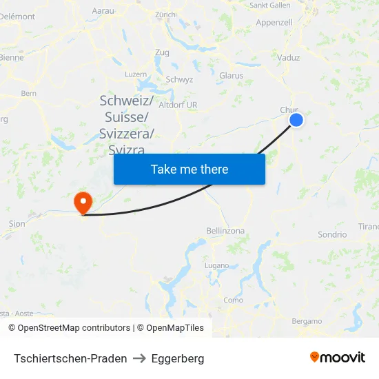 Tschiertschen-Praden to Eggerberg map