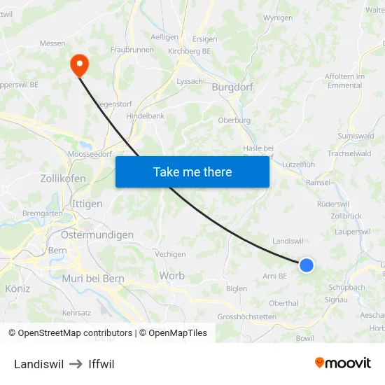 Landiswil to Iffwil map