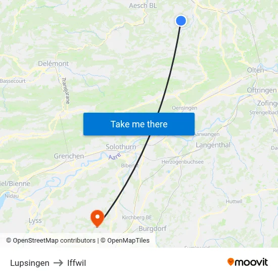 Lupsingen to Iffwil map