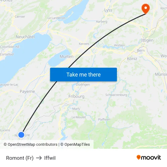 Romont (Fr) to Iffwil map