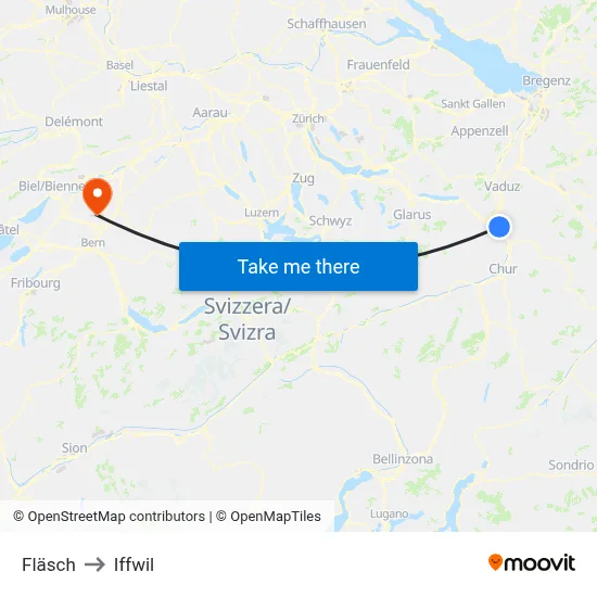 Fläsch to Iffwil map