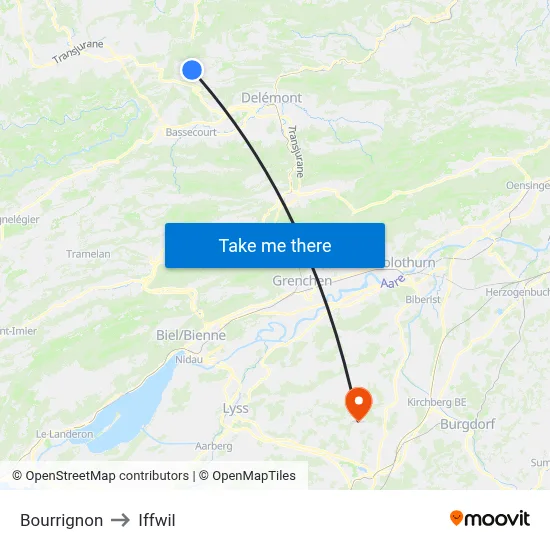 Bourrignon to Iffwil map