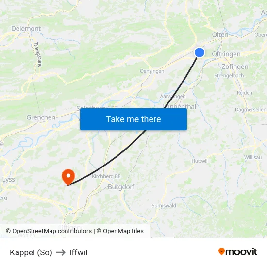 Kappel (So) to Iffwil map