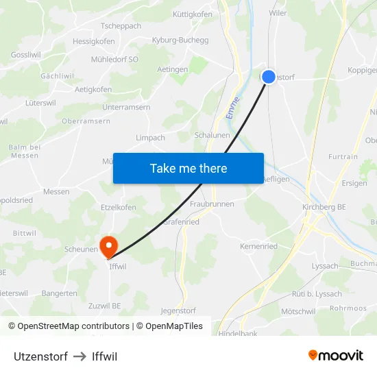 Utzenstorf to Iffwil map