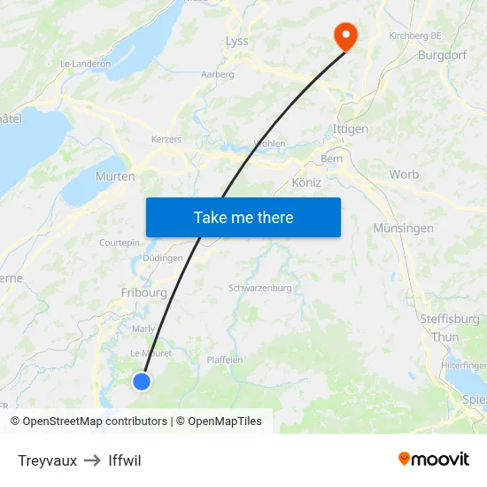 Treyvaux to Iffwil map