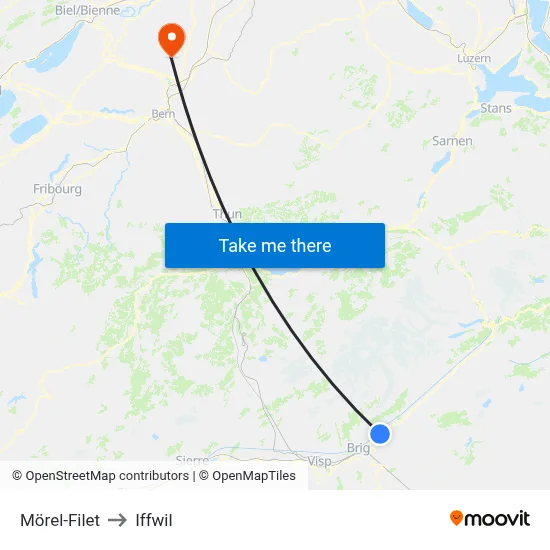 Mörel-Filet to Iffwil map