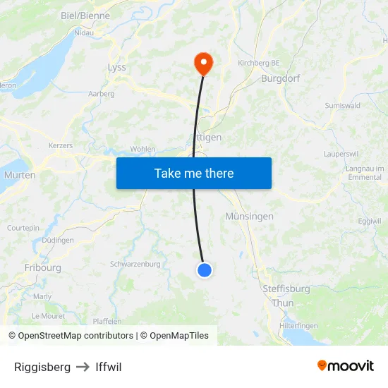 Riggisberg to Iffwil map