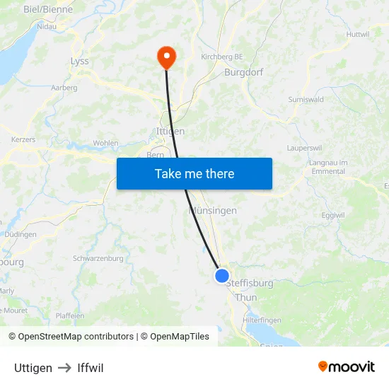 Uttigen to Iffwil map