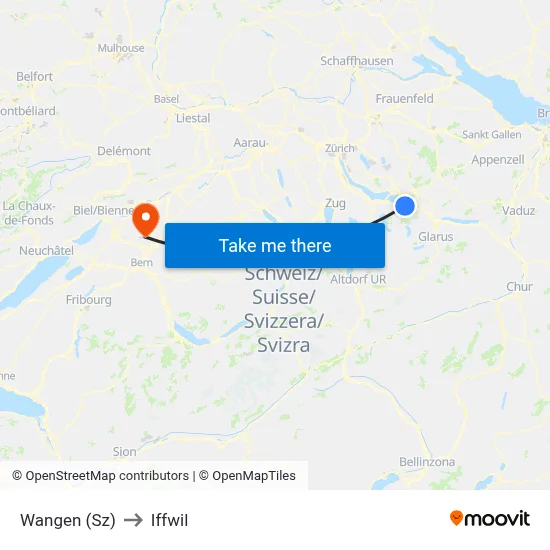 Wangen (Sz) to Iffwil map