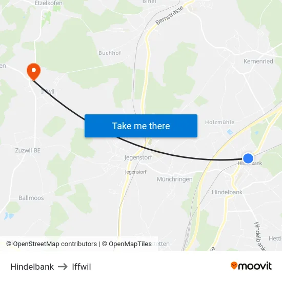 Hindelbank to Iffwil map