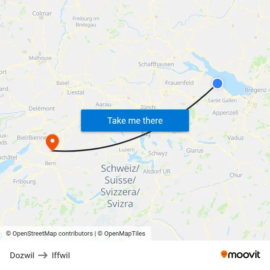 Dozwil to Iffwil map