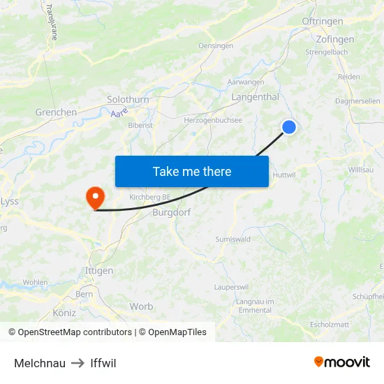 Melchnau to Iffwil map