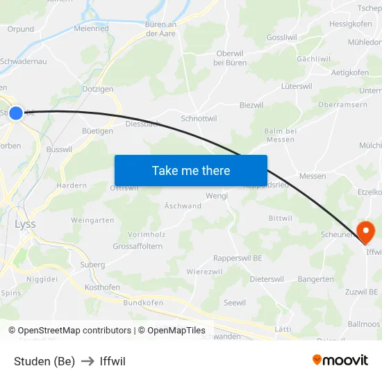 Studen (Be) to Iffwil map