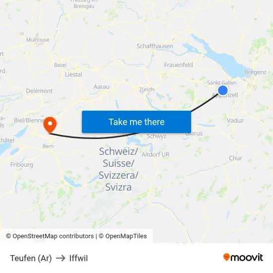 Teufen (Ar) to Iffwil map