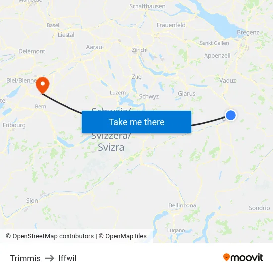 Trimmis to Iffwil map