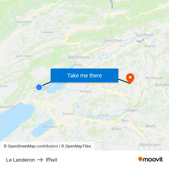 Le Landeron to Iffwil map