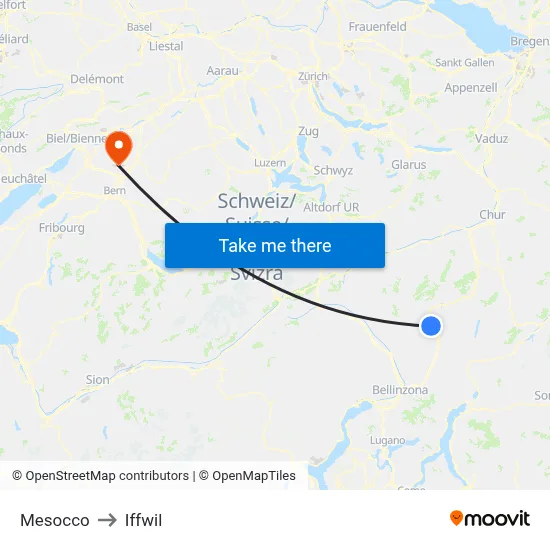 Mesocco to Iffwil map